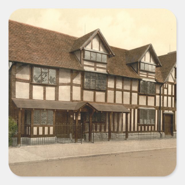 Pegatina Cuadrada Lugar de nacimiento de Shakespeare, Stratford-upon (Anverso)