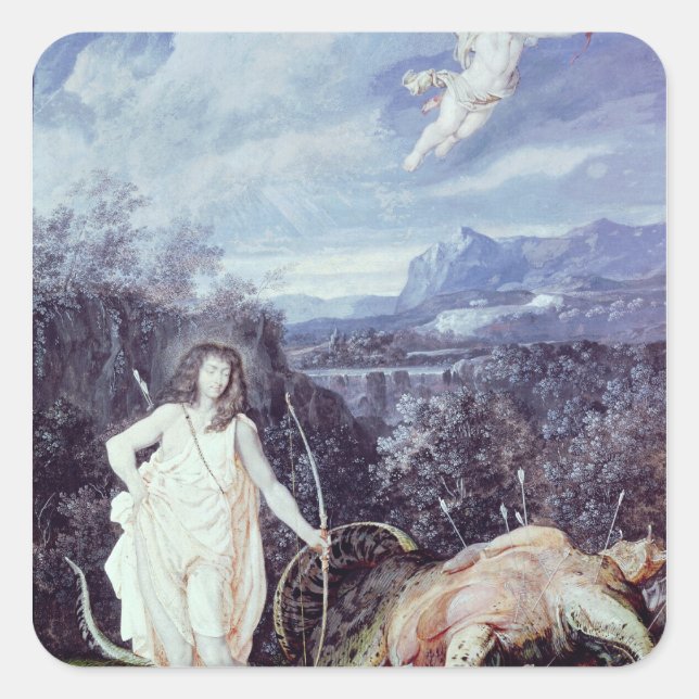 Pegatina Cuadrada Luis XIV como Apolo, Capa de Python (Anverso)