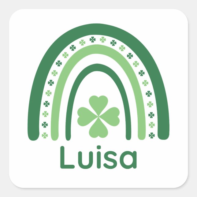 Pegatina Cuadrada Luisa Name Clover Boho Rainbow (Anverso)
