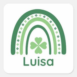 Pegatina Cuadrada Luisa Name Clover Boho Rainbow