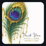 Pegatina Cuadrada Lujo Belleza Oro Goma Glam Peacock Feather<br><div class="desc">Pegatinas de Lujo Beauty Gold Drip Glam Peacock Feather</div>