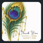 Pegatina Cuadrada Lujo Belleza Oro Goma Glam Peacock Feather<br><div class="desc">Pegatinas de Lujo Beauty Gold Drip Glam Peacock Feather</div>