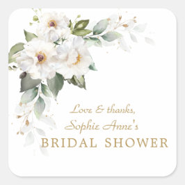 Pegatina Cuadrada Lujo Blancas Lilas Imperiales Rosas Bridal Shower 