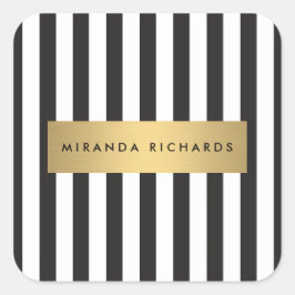 Pegatina Cuadrada Lujo Boldado Rayas Negras y Blancas con Barra Dora