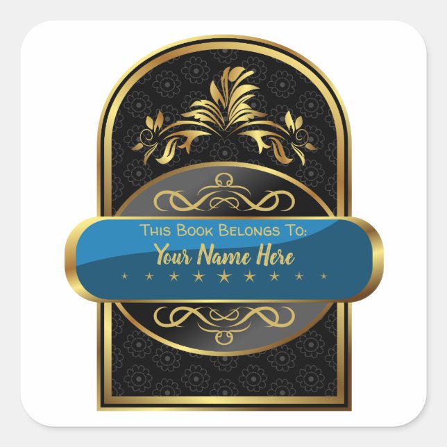 Pegatina Cuadrada LUJO| Este Libro Pertenece A (Folleto Personalizad (Anverso)