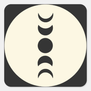 Pegatina Cuadrada Lujo Lunar Negro y Crema Fase Lunar Boda 