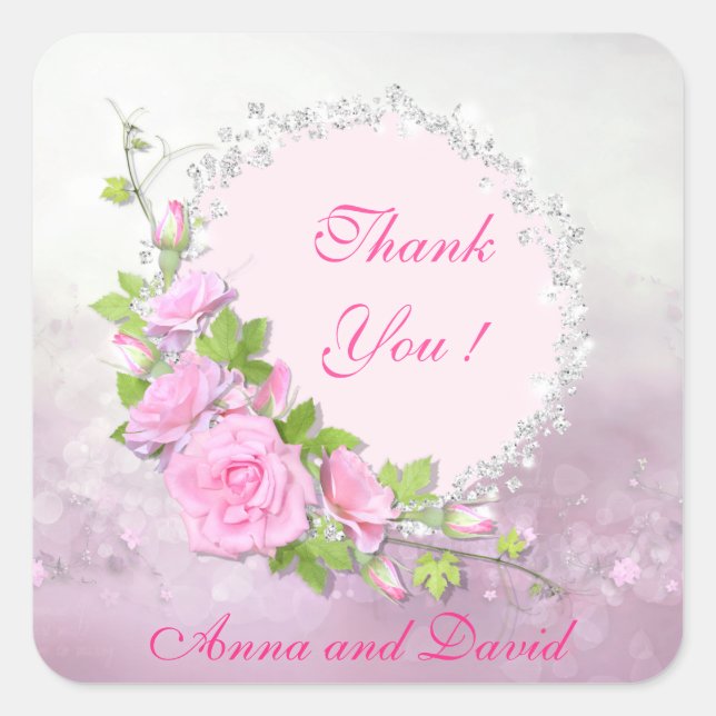 Pegatina Cuadrada Lujo Moderno Brillo Floral Agrega Tu Texto (Anverso)