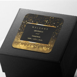 Pegatina Cuadrada Lujo Moderno Dorado Negro con Brillos