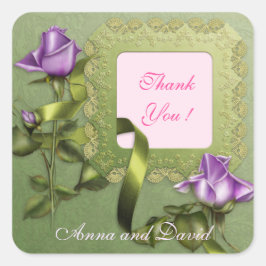 Pegatina Cuadrada Lujo Moderno Floral Púrpura Añada su Texto