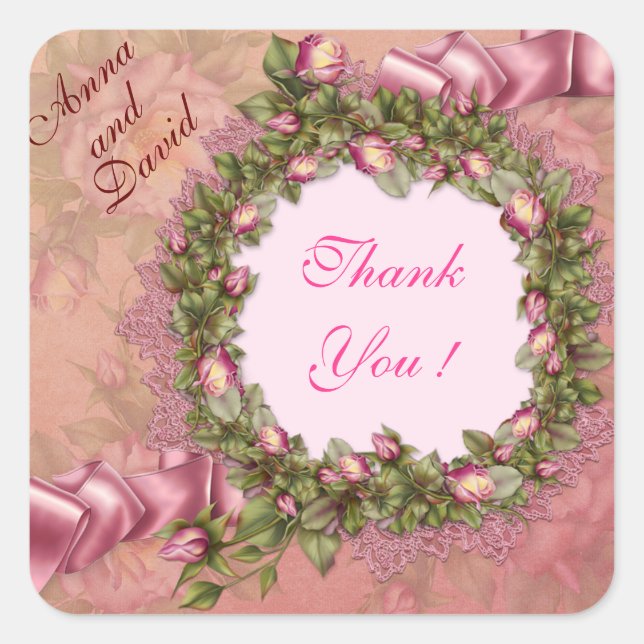 Pegatina Cuadrada Lujo Rosa Moderno Rosa Añada su Texto (Anverso)