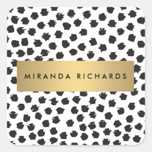 Pegatina Cuadrada Lujoso Black Confetti Dots II con Pegatinas Gold B