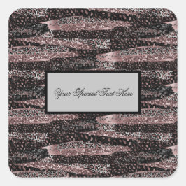 Pegatina Cuadrada Lujoso Leopard, Purpurina y brillante resumen para