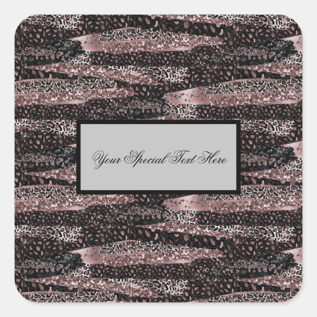 Pegatina Cuadrada Lujoso Leopard, Purpurina y brillante resumen para (Anverso)