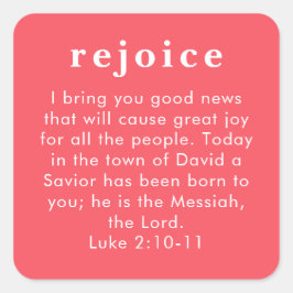 Pegatina Cuadrada Luke 2:10 Red Bible Verse Christian Christmas