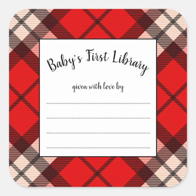 Pegatina Cuadrada Lumberjack red plaid baby ducha (Anverso)