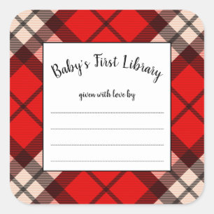 Pegatina Cuadrada Lumberjack red plaid baby ducha