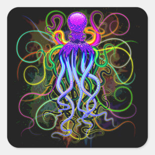 Pegatina Cuadrada Luminescencia psicodélica del pulpo
