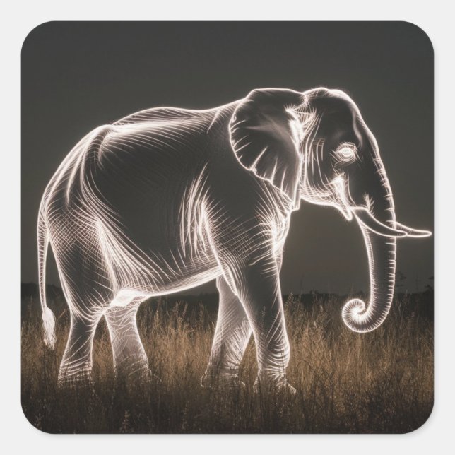 Pegatina Cuadrada Luminosa Elephant Silhouette (Anverso)