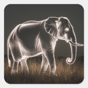 Pegatina Cuadrada Luminosa Elephant Silhouette