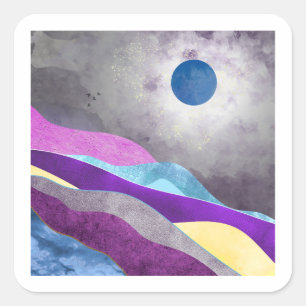 Pegatina Cuadrada Luna Azul