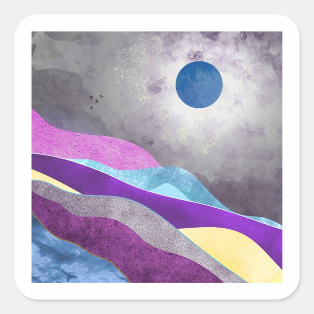 Pegatina Cuadrada Luna Azul (Anverso)