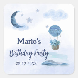 Pegatina Cuadrada Luna azul niño de cumpleaños pequeño elefante