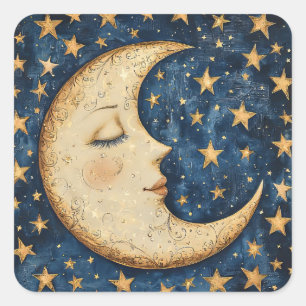 Pegatina Cuadrada Luna Celestial Folksy