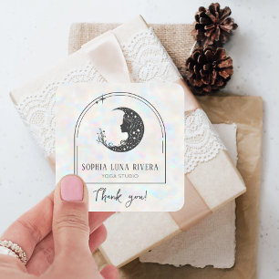 Pegatina Cuadrada Luna Crescent Celestial Holográfica del Arco Boho