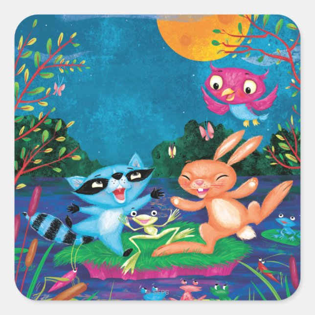 Pegatina Cuadrada Luna de Otoño (Anverso)