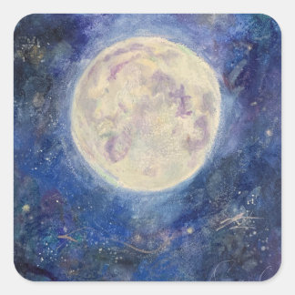 Pegatina Cuadrada Luna Llena Nocturna Cielo Celeste Maureen Girard U