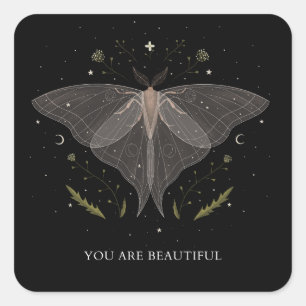Pegatina Cuadrada Luna Moth- Eres hermosa
