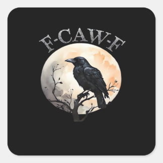 Pegatina Cuadrada Luna Pájaro Divertido Estilo Mínimo Limpio F Caw