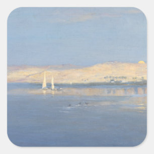 Pegatina Cuadrada Luna que sube sobre el Nilo