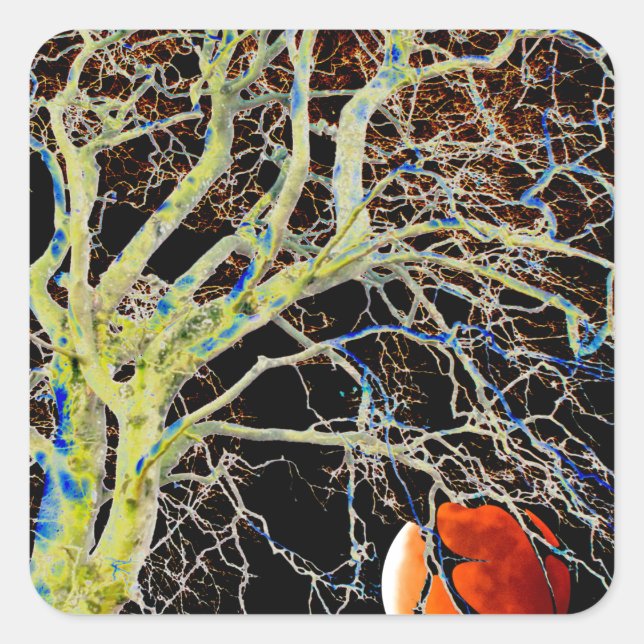 Pegatina Cuadrada Luna Roja en ascenso (Anverso)