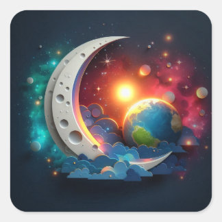 Pegatina Cuadrada Luna y estrellas
