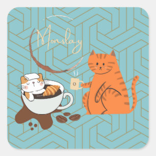 Pegatina Cuadrada Lunes Cats