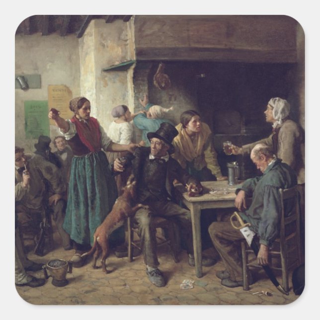 Pegatina Cuadrada Lunes de Tienda de Vinos, 1858 (Anverso)
