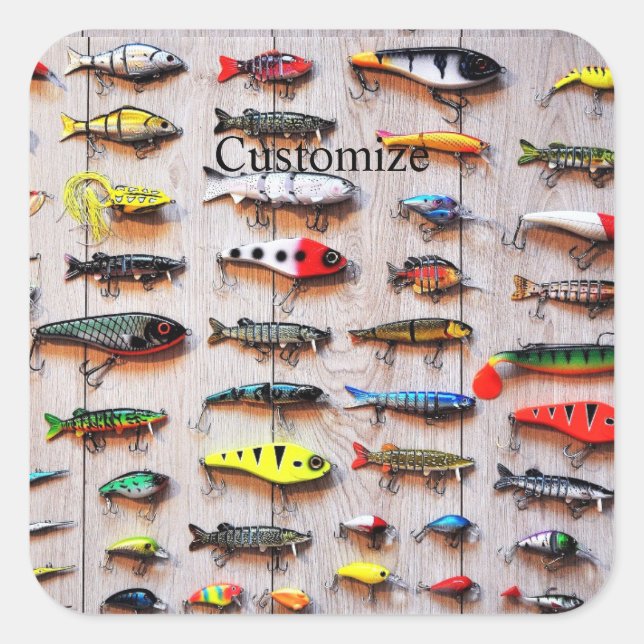 Pegatina Cuadrada Lures Thunder_Cove de pesca clásica (Anverso)