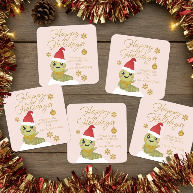 Pegatina Cuadrada Lusitano de Navidad con texto de guión (Customize these cute Christmas stickers and send them off with your gift of love.)