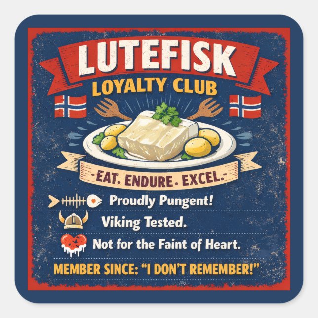 Pegatina Cuadrada Lutefisk Loyalty Club Norwegian Stickers (Anverso)