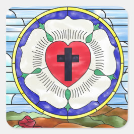 Pegatina Cuadrada Luther Rosa ventana de vidrio templado