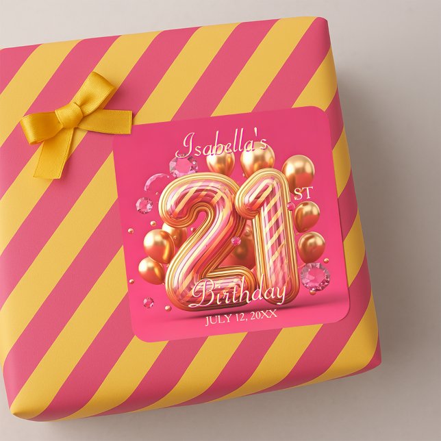 Pegatina Cuadrada Luxurious Chic Gold and Pink 21st Birthday (Subido por el creador)