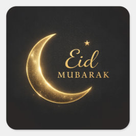 Pegatina Cuadrada Luxury Black & Gold Eid Mubarak Stickers– Elegant