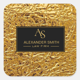Pegatina Cuadrada Luxury Crumpled Gold Foil Texture Elegant Metallic