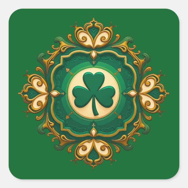 Pegatina Cuadrada Luxury Shamrock St Patrick’s Day - Autocolante (Anverso)