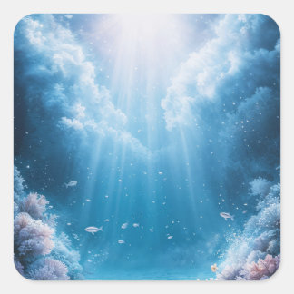 Pegatina Cuadrada Luz celestial sobre el santuario de coral