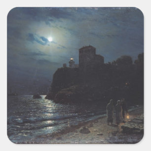 Pegatina Cuadrada Luz de luna en el borde de un lago, 1870