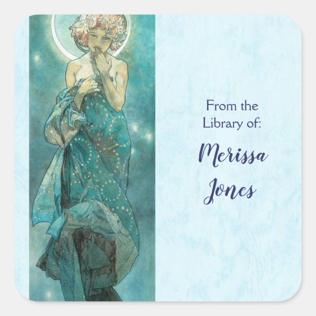 Pegatina Cuadrada Luz de luna por Alphonse Mucha (Anverso)