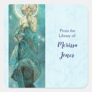 Pegatina Cuadrada Luz de luna por Alphonse Mucha