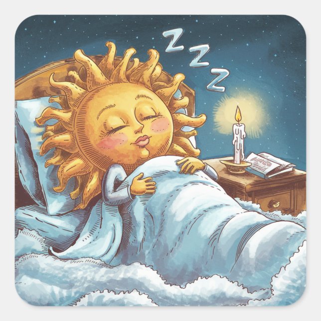 Pegatina Cuadrada luz del sol en la cama (Anverso)